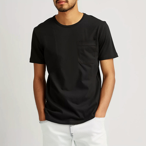 T-shirt à manches courtes pour homme, col rond, noir, avec poche poitrine, coupe classique, jersey décontracté, 100% coton - Product Image 1