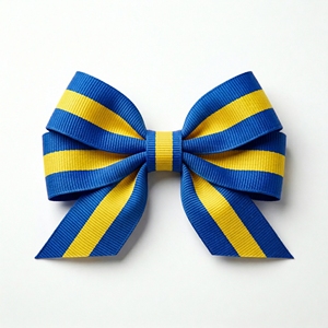 ริบบิ้นโกรเกรนสีน้ำเงิน-เหลืองลายเส้นตรงกลางขนาด 25 มม. 1 นิ้ว ขายส่ง สำหรับตกแต่งงานปาร์ตี้ สมุดภาพ งานตัดเย็บเสื้อผ้า อุปกรณ์ DIY ม้วนริบบิ้น - Product Image 2