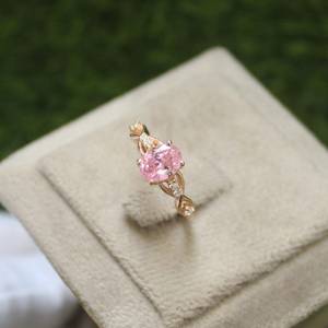 Oval Cut Pink Sapphire <b>Ring</b> 925 Sterling Silver 14K Rose Gold Plated <b>CZ</b> Halo <b>Ring</b> Elegant Jewelry Gift For Women - Product Image 4