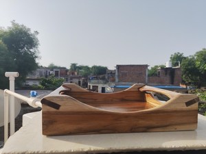 Handmade Teak Wood Serving Tray with Handles: Rustic <b>Kitchen</b> <b>Decor</b> Custom Design Wholesale Solid Wood Rectangular Serving Tray - Product Image 2