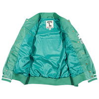 Veste bomber universitaire unisexe en satin, personnalisée, couleur verte, avec patch brodé sur le devant, style sportif, pour le printemps, écologique