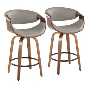 Mid-Century moderno sgabello da bancone serie sinfonia in noce e grigio finta pelle Set di 2 per sala da pranzo - Product Image 1