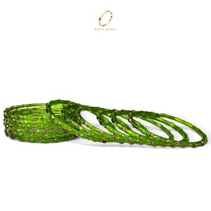 Bracelets en verre kashmiri plaqué or vert brillant avec cristaux en forme de goutte de pluie pour femmes, bijoux de mode pour mariage indien, vente en gros - Product Image 5
