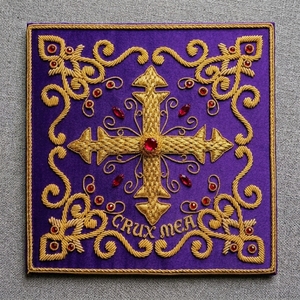 Custom Hand Made Gold Bullion Embroidery Patch 3D Beaded Religious Cross <b>Applique</b> for Masonic and Church Regalia - Product Image 1