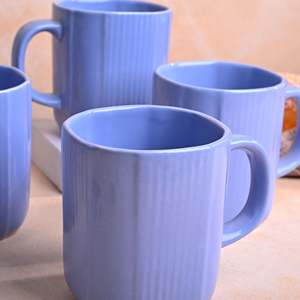 Juego de 6 Tazas de Café de Cerámica Esmaltada Azul Océano, 400ml/600ml, Estilo Nórdico, Diseño de Taza Personalizado - Product Image 1