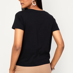 Camiseta de Verano Personalizada para Mujer, Cuello en V, Manga Corta, Moda Femenina, Tejido de Punto, Color Sólido, Informal - Product Image 5