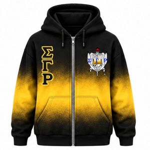 Ensemble de survêtement oversize tie-dye pour femme Sigma Gamma Rho, noir et or, avec sweat à capuche et pantalon de jogging à lettres grecques, tenue décontractée de sororité - Product Image 3
