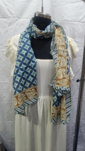 En gros, Écharpe, Paréo, Sarong, Stole, Châle d'été en coton bleu beige pour femme, à imprimé géométrique et botanique, style décontracté - Product Image 5