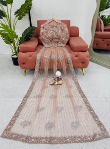 Sari réversible en tulle brodé avec blouse non cousue, travail de fils et de paillettes, idéal pour les occasions de mariage et de fête, qualité export. - Product Image 3