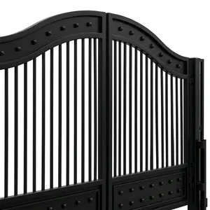 Elegante Puerta Doble de Hierro Negro con Parte Superior Arqueada y Tachuelas Ornamentales, Puerta de Estilo Clásico para Exteriores - Product Image 5