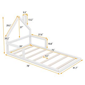 Letto singolo bianco per bambini con testiera a forma di casetta, design ispirato ai pavimenti in legno - Product Image 5