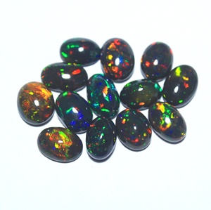 Natural Black Opal Loose Gemstones Oval Cabochon Rainbow <b>Fire</b> Collectible Jewelry Material - Product Image 1