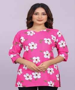 FANCY SLUB COTTON DIGITAL PRINT WORK ONLY <b>TOP</b> DAILY WEAR WHOLESALE PRICE ETHNIC GARMENT BABY PINK - Product Image 1