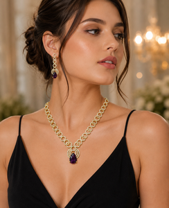 Premium Quality <b>Purple</b> Pear Pendant Necklace Set With Matching Earrings Elegant Fashion Jewelry For Women Bridal Party Wear - Product Image 6