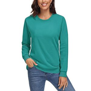 Pull en tricot à col rond à manches longues pour femme, couleur unie, haut décontracté, vêtement d'automne, coton, fibre de bambou, respirant - Product Image 5