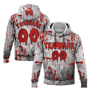 Sweat à capuche personnalisé avec logo d'équipe pour homme, impression par sublimation, motif goutte de sang rouge, vêtement décontracté d'automne, coupe classique, motif blanc et noir - Product Image 1