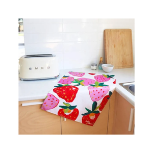 Paño de Cocina con Estampado de Fresas, Algodón, 40x60cm, 180GSM, 200TC, Blanco, OEKO TEX, BSCI, MOQ Bajo, OEM, ODM, Exportación B2B a India - Product Image 4