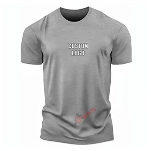 T-shirt en coton gris à manches courtes pour homme, col rond, coupe classique, logo personnalisé imprimé, jersey décontracté, tricoté, respirant, design sur le devant - Product Image 1