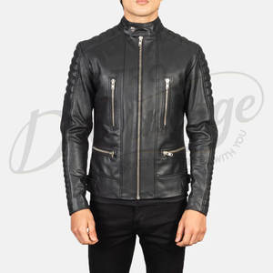 Chaqueta de Motociclista de Cuero Genuino Negro para Hombre, Premium, con Múltiples Cierres, Corte Ajustado, Chaqueta de Motociclista con Hombros Acolchados, Ropa Exterior Informal - Product Image 3