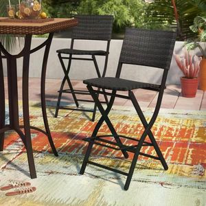 Set di 2 sgabelli da bar pieghevoli in vimini multicolor marrone per esterni, sgabelli da bar in finto rattan, mobili da patio resistenti - Product Image 1