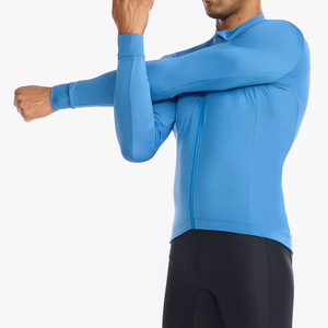 Men's Long Sleeve <b>Cycling</b> Jersey Blue Full Zip Road Bike Wear Breathable Quick Dry 100% Polyester 180g - Product Image 3