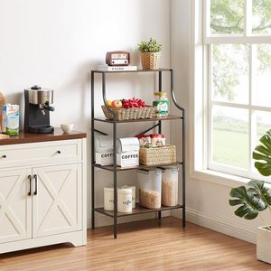 Étagère industrielle à 4 niveaux en métal et bois, couleur brun rustique, pour le rangement à la maison, au bureau ou dans le salon, étagère de présentation - Product Image 4