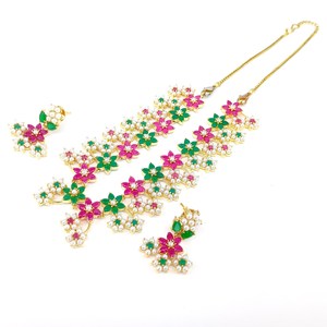 Multicolor Stone Pearl <b>Necklace</b> Set Indian Bridal Wedding Jewelry Traditional Ethnic <b>Statement</b> <b>Necklace</b> Earrings - Product Image 2