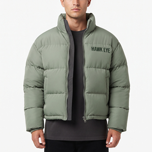 Men's <b>Cropped</b> <b>Puffer</b> <b>Jacket</b> Winter Thick Quilted Stand Collar Warm Casual Streetwear Coat Custom Design Lightweight Outerwear - Product Image 1