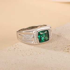 Green Cushion Cut Gemstone Moissanite Men's Ring 925 Silver <b>Birthdays</b> Anniversary Wishes Party <b>Gift</b> <b>For</b> <b>Friends</b> - Product Image 3