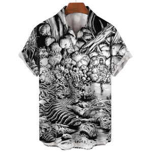 Chemise à manches courtes avec imprimé de personnages de films d'horreur multicolores, haut décontracté en coton pour Halloween - Product Image 5