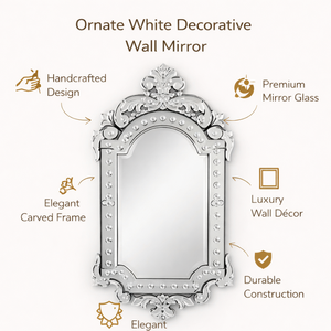 Miroir cintrée vénitien artisanal avec cadre en verre clouté et gravure florale |   Miroir décoratif haut de gamme pour la décoration intérieure - Product Image 5