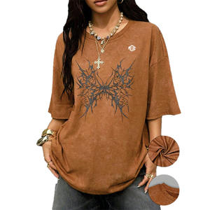 Camiseta Oversize de Algodón 280 GSM con Lavado Ácido para Mujer, Estilo Urbano de Moda, Marrón Vintage, Gráfico Urbano, Producción OEM Personalizada al por Mayor - Product Image 1