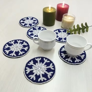 CRYSTAL CRAFT High Quality Embroidery Seed Bead Coaster Square Fabric <b>Backed</b> Glass Beaded Drink Mat Table <b>Protector</b> For Home - Product Image 6