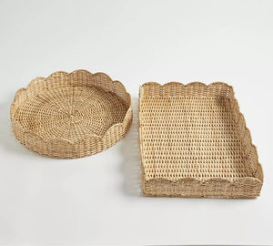 Trendy Cane Serving Storage <b>Tray</b> With Handles For Coffee Snack Breakfast Rattan Farmhouse Serving <b>Tray</b> For Kitchenware Tableware - Product Image 3