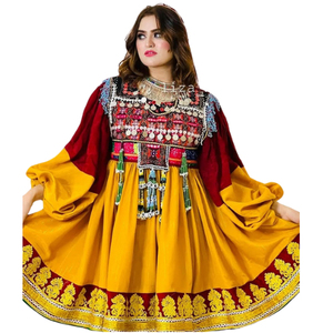Vestido Afgano Kuchi Tribal Vintage de Alta Calidad, Estilo Femenino, Largo, para Fiesta, Bordado, con Parches de Encaje, Natural - Product Image 2