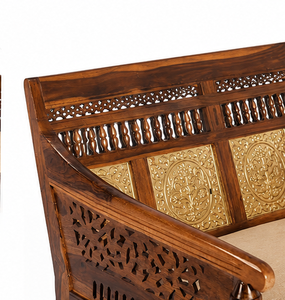 Solid Sheesham Wood Transitional Durable 3 Seater Royal <b>Sofa</b> Handcrafted Carved Design Brass <b>Foam</b> Filled for Apartment Hotel - Product Image 3