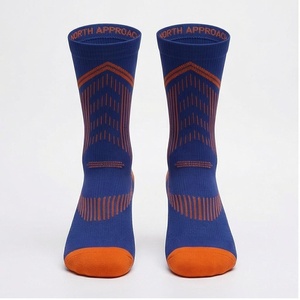 North Approach Crew Athletic <b>Socks</b> Blue Orange Geometric Pattern Breathable <b>Running</b> <b>Socks</b> for Adults Summer Season - Product Image 1