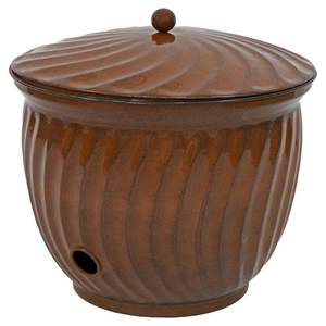 Pot de rangement pour tuyau d'arrosage noir brillant côtelé avec couvercle, organisateur moderne pour tuyau d'eau extérieur - Product Image 4