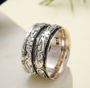 925 Sterling <b>Silver</b> Wide Spinner <b>Ring</b> Texture Band Handmade Rotating Floral Statement <b>Ring</b> for <b>Men</b> & Women - Product Image 5