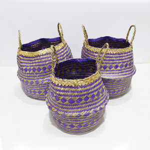 Trending Natural Palm Leaf Circle Durable Storage <b>Basket</b> Eco-friendly Purple Laundry <b>Hamper</b> - Product Image 3