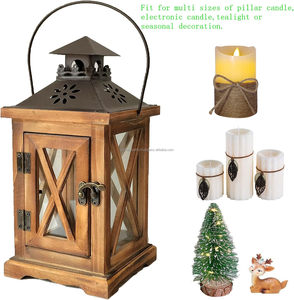Wooden Rustic <b>Lantern</b> Decorative <b>Candle</b> <b>Lantern</b> with Farmhouse Style for Table Top Mantle Wall Hanging Display - Product Image 4