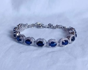 Natural Blue Sapphire Charm <b>Bracelet</b> Sterling Silver White Gold Plated Luxury Wedding September Birthstone Jewelry - Product Image 1