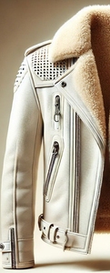 Blouson en cuir pour homme avec col en fausse fourrure et fermeture éclair - Product Image 3