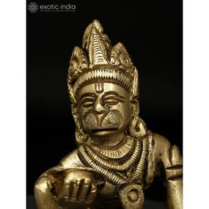 Petite statue en laiton de Bal Hanuman de 3 pouces faite à la main pour la décoration intérieure et le temple Fabriqué en Inde Article de sculpture indienne - Product Image 3