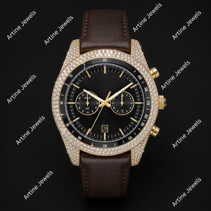 นาฬิกาเพชรโรสโกลด์ |   นาฬิกาโครโนกราฟแบบ Iced Out สายหนังสีน้ำตาล |   นาฬิกาหรูประดับมอสซาไนต์ - Product Image 3