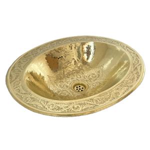 Lavabo Decorativo de Latón Dorado, Forma Ovalada, Lavabo de Sobremesa Premium para Baño con Borde Festoneado, Decoración Artística Premium - Product Image 2