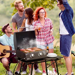 Outsunny portatile griglia a Gas propano a 2 fuochi nero da tavolo BBQ pieghevole gambe coperchio termometro per campeggio picnic uso cortile - Product Image 2