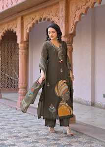 Elegant Moss Green 60x60 Cotton Applique Suit Set with Designer <b>Kurta</b> Palazzo Pants and Coordinated Dupatta for <b>Women</b> Festive We - Product Image 2