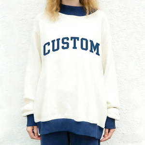 Custom Winter Two-Tone Oversized Crewneck Sweatshirt with Mock Neck Contrast Rib 100% Cotton Custom Brand Name for Women - Product Image 2