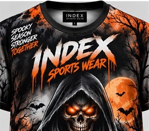 เสื้อยืดพิมพ์ลายค้างคาวฟักทองฮาโลวีนสำหรับผู้ชาย INDEX แขนสั้น คอกลม สวมใส่สบายๆ สไตล์สปอร์ต พร้อมดีไซน์ลวดลาย - Product Image 3